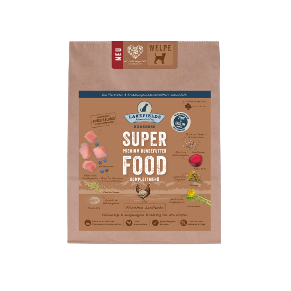 Lakefields Premium SUPERFOOD HUHN für Welpen, die Trockenfutter-Sensation für Ihren Hund